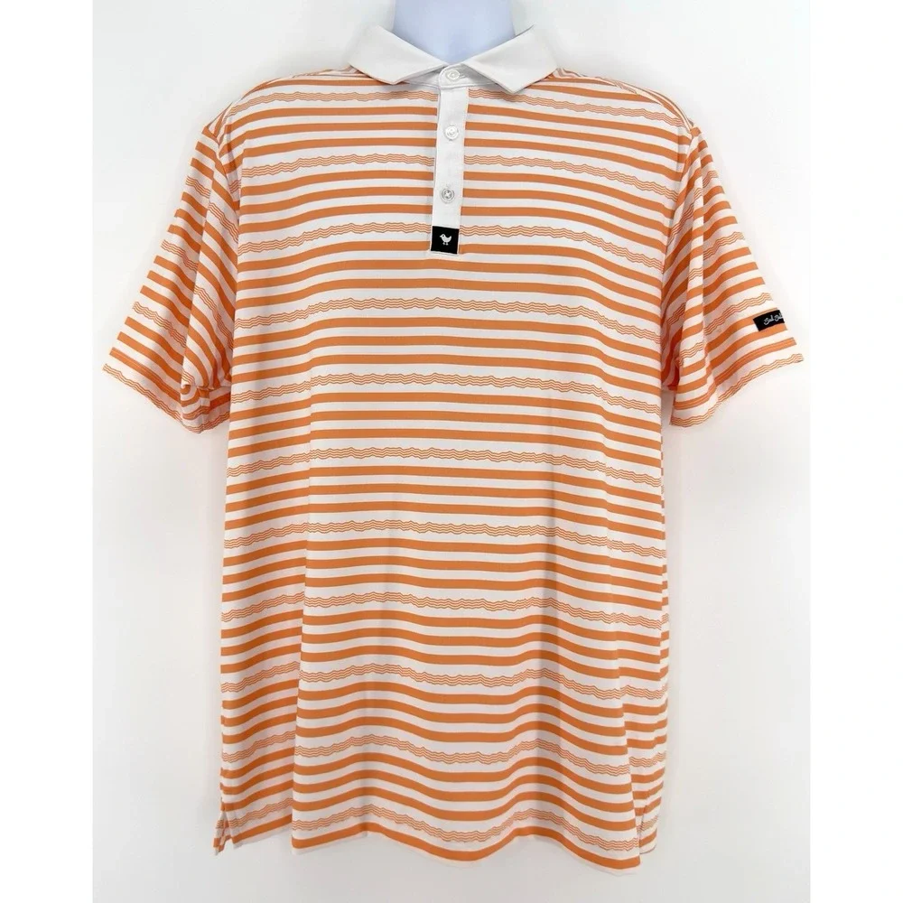 Bad Birdie Polo Shirt Men XL‎ Orange Stripe Golf Performance Stretch